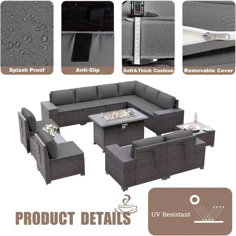ALAULM Ensemble de mobilier de jardin 13 pièces, Ensembles de conversation d'extérieur en rotin osier, Ensemble de canapés modulables