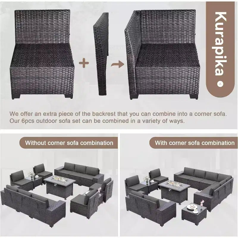 ALAULM Ensemble de mobilier de jardin 13 pièces, Ensembles de conversation d'extérieur en rotin osier, Ensemble de canapés modulables