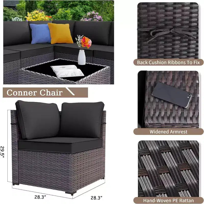 ALAULM Ensemble de mobilier de jardin 13 pièces, Ensembles de conversation d'extérieur en rotin osier, Ensemble de canapés modulables