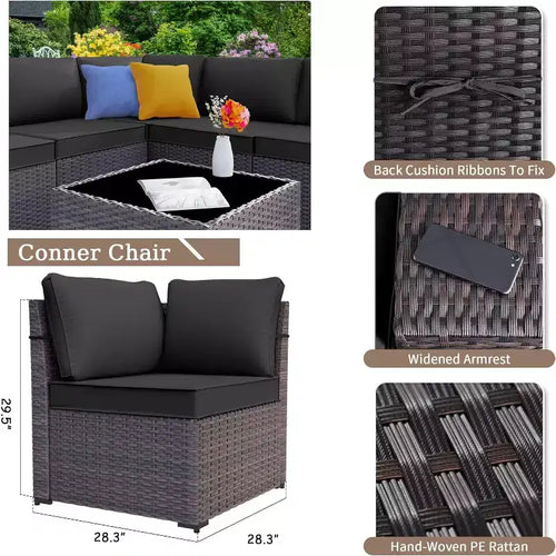 ALAULM Ensemble de mobilier de jardin 13 pièces, Ensembles de conversation d'extérieur en rotin osier, Ensemble de canapés modulables