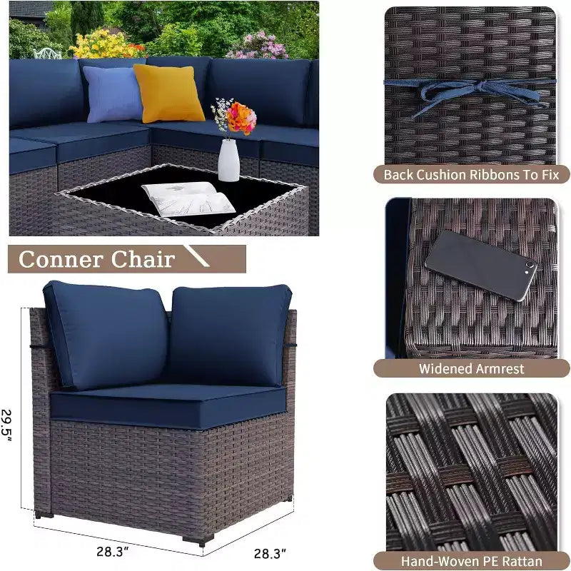 ALAULM Ensemble de mobilier de jardin 13 pièces, Ensembles de conversation d'extérieur en rotin osier, Ensemble de canapés modulables