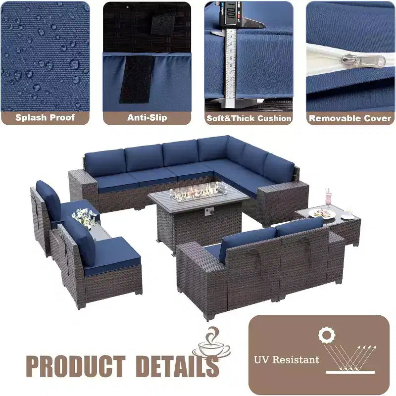 ALAULM Ensemble de mobilier de jardin 13 pièces, Ensembles de conversation d'extérieur en rotin osier, Ensemble de canapés modulables
