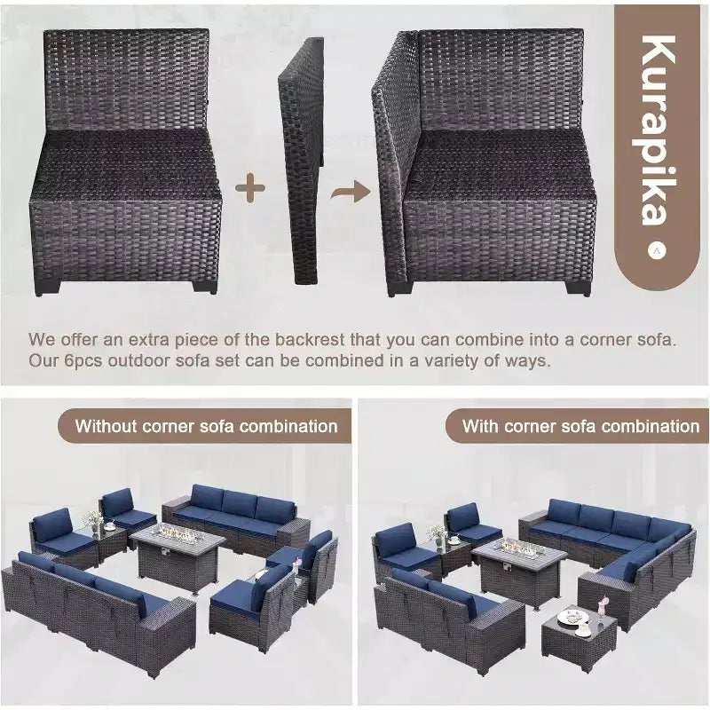 ALAULM Ensemble de mobilier de jardin 13 pièces, Ensembles de conversation d'extérieur en rotin osier, Ensemble de canapés modulables