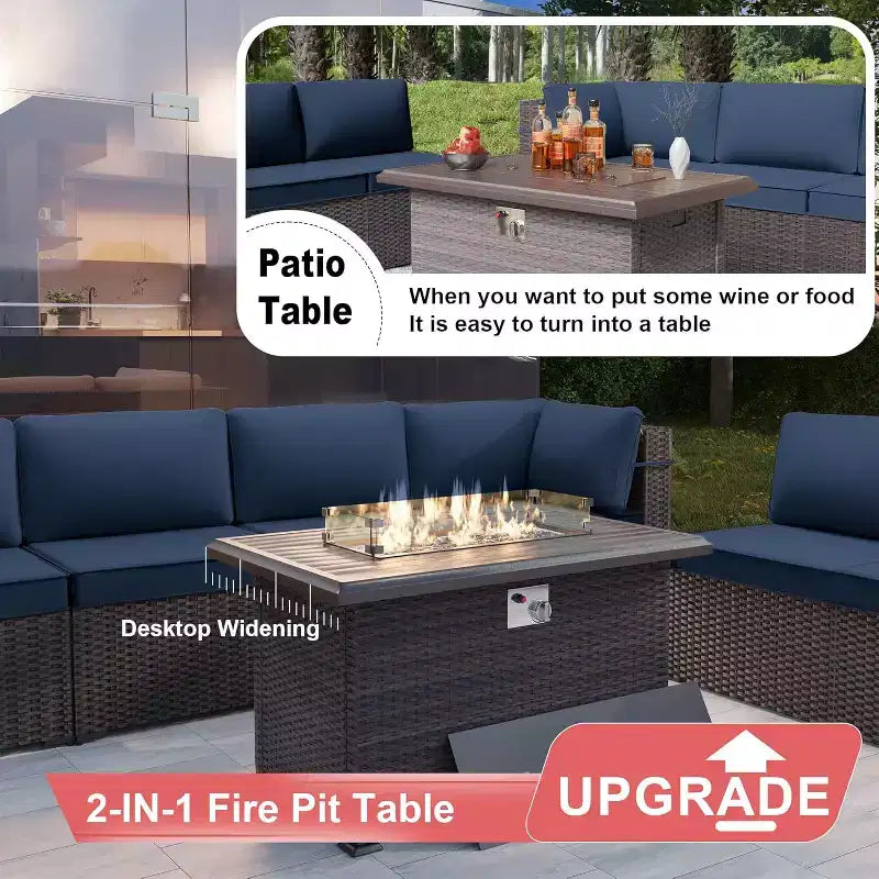 ALAULM Ensemble de mobilier de jardin 13 pièces, Ensembles de conversation d'extérieur en rotin osier, Ensemble de canapés modulables