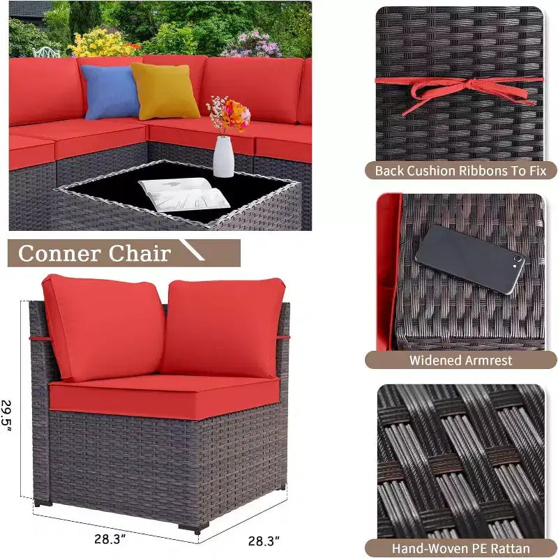 ALAULM Ensemble de mobilier de jardin 13 pièces, Ensembles de conversation d'extérieur en rotin osier, Ensemble de canapés modulables