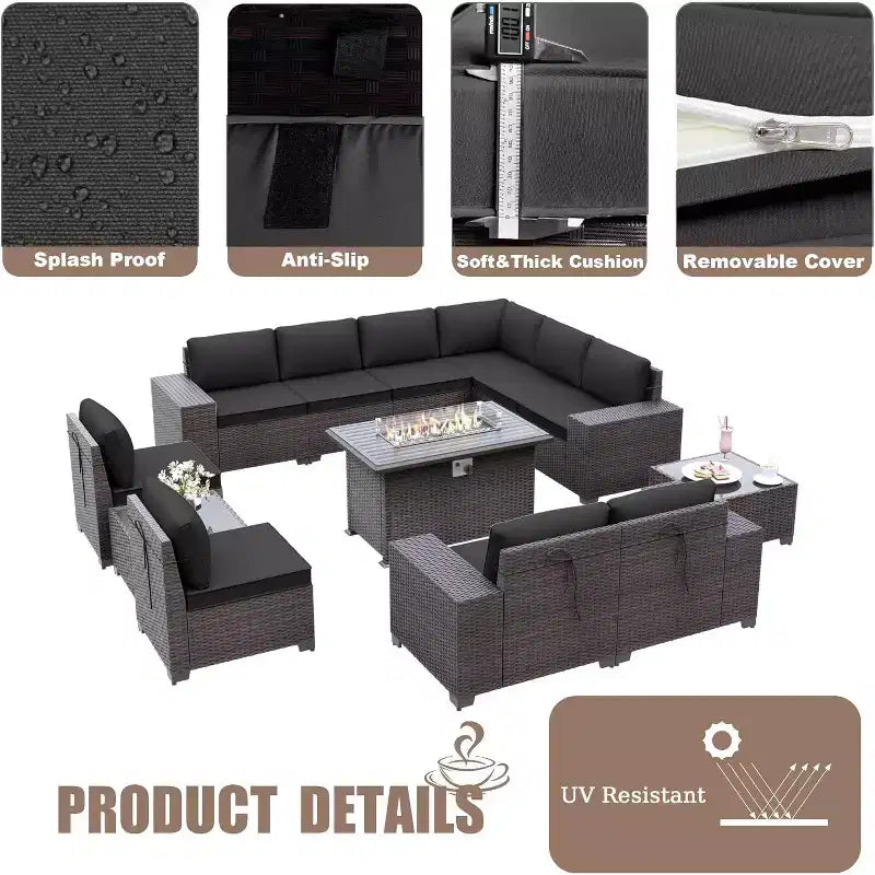 ALAULM Ensemble de mobilier de jardin 13 pièces, Ensembles de conversation d'extérieur en rotin osier, Ensemble de canapés modulables