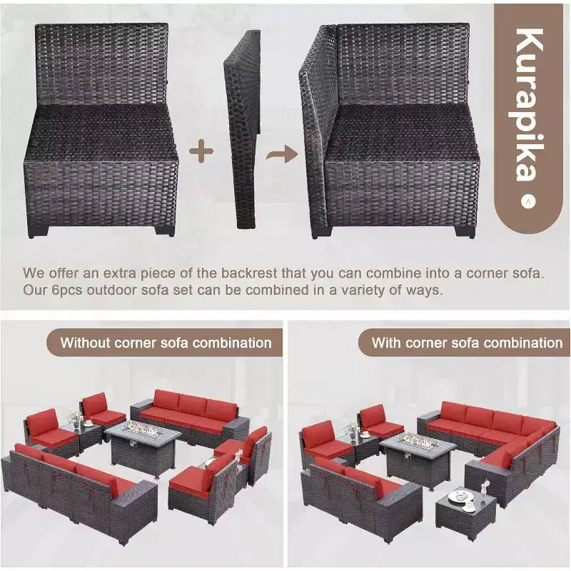 ALAULM Ensemble de mobilier de jardin 13 pièces, Ensembles de conversation d'extérieur en rotin osier, Ensemble de canapés modulables