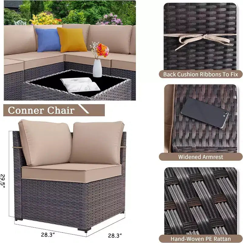 ALAULM Ensemble de mobilier de jardin 13 pièces, Ensembles de conversation d'extérieur en rotin osier, Ensemble de canapés modulables
