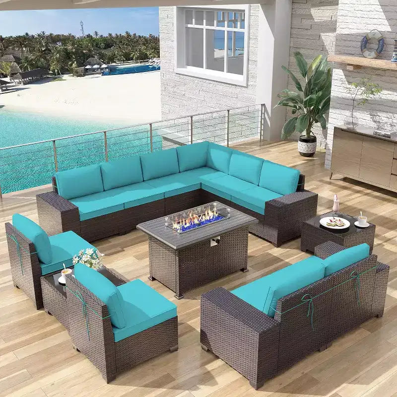 ALAULM Ensemble de mobilier de jardin 13 pièces, Ensembles de conversation d'extérieur en rotin osier, Ensemble de canapés modulables