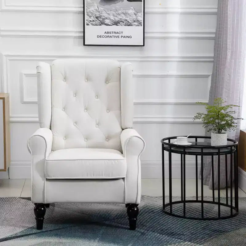 Okak Accent Chair Button-Tufted Living Room Chair with Upholstered Rounded Cushion High Wingback Armchair with Wood Legs for Lounge Bedroom