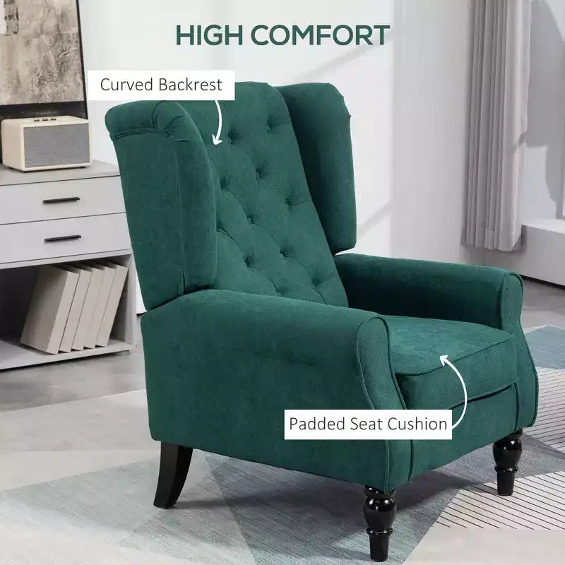 Okak Accent Chair Button-Tufted Living Room Chair with Upholstered Rounded Cushion High Wingback Armchair with Wood Legs for Lounge Bedroom