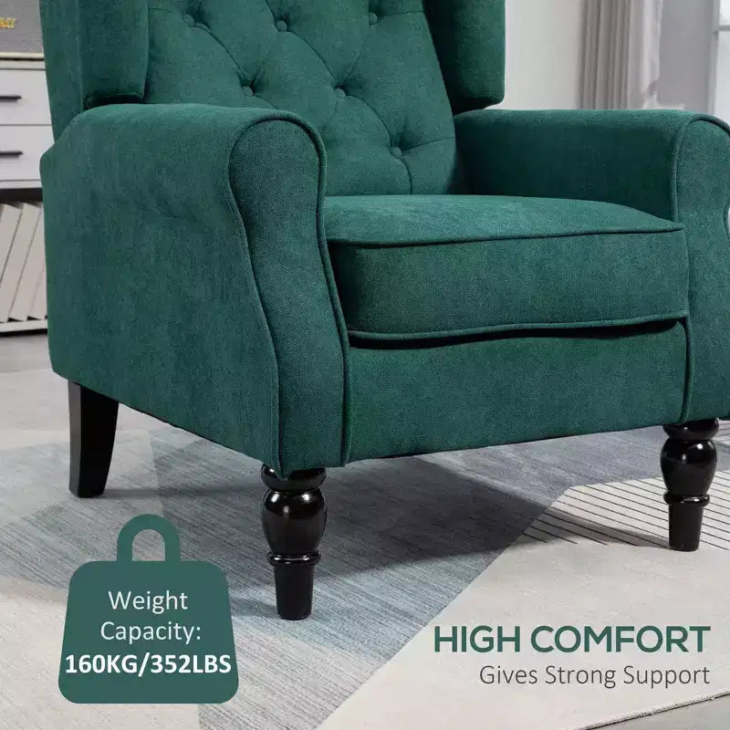 Okak Accent Chair Button-Tufted Living Room Chair with Upholstered Rounded Cushion High Wingback Armchair with Wood Legs for Lounge Bedroom