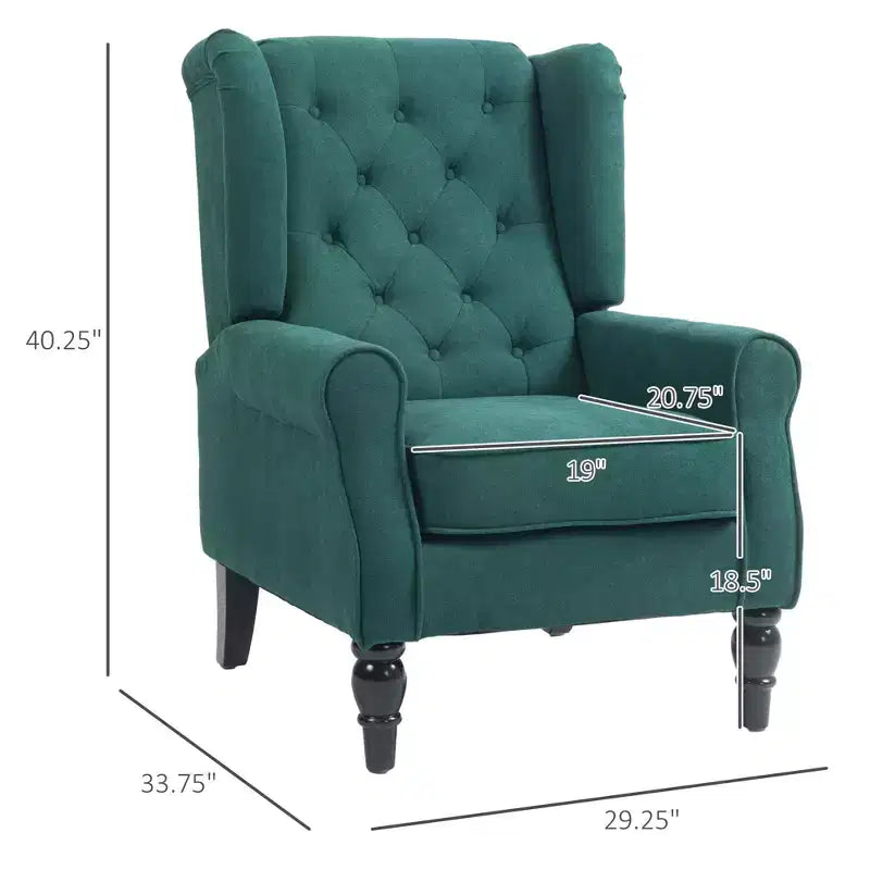 Okak Accent Chair Button-Tufted Living Room Chair with Upholstered Rounded Cushion High Wingback Armchair with Wood Legs for Lounge Bedroom