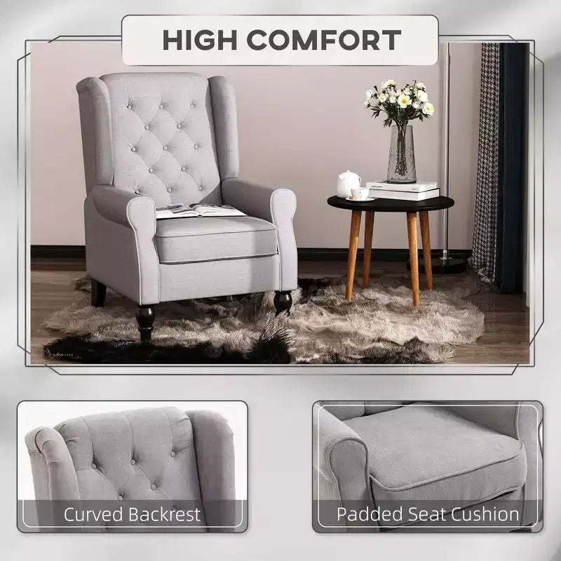 Okak Accent Chair Button-Tufted Living Room Chair with Upholstered Rounded Cushion High Wingback Armchair with Wood Legs for Lounge Bedroom