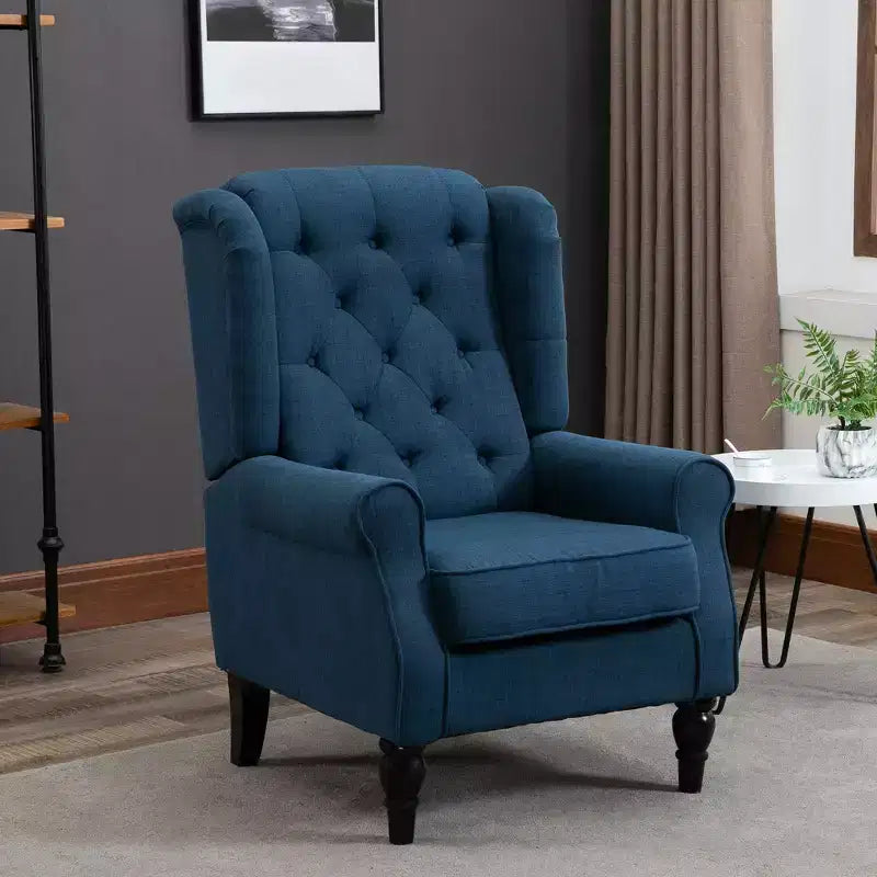 Okak Accent Chair Button-Tufted Living Room Chair with Upholstered Rounded Cushion High Wingback Armchair with Wood Legs for Lounge Bedroom