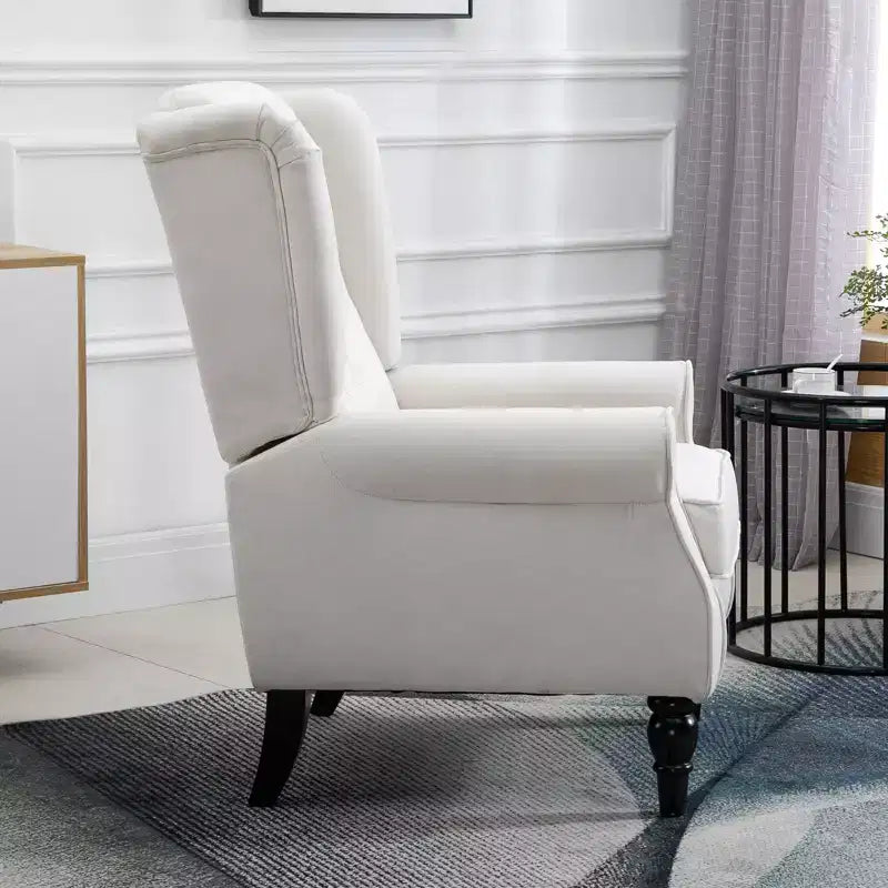 Okak Accent Chair Button-Tufted Living Room Chair with Upholstered Rounded Cushion High Wingback Armchair with Wood Legs for Lounge Bedroom