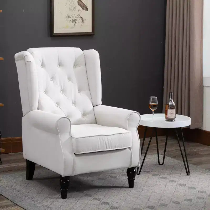 Okak Accent Chair Button-Tufted Living Room Chair with Upholstered Rounded Cushion High Wingback Armchair with Wood Legs for Lounge Bedroom