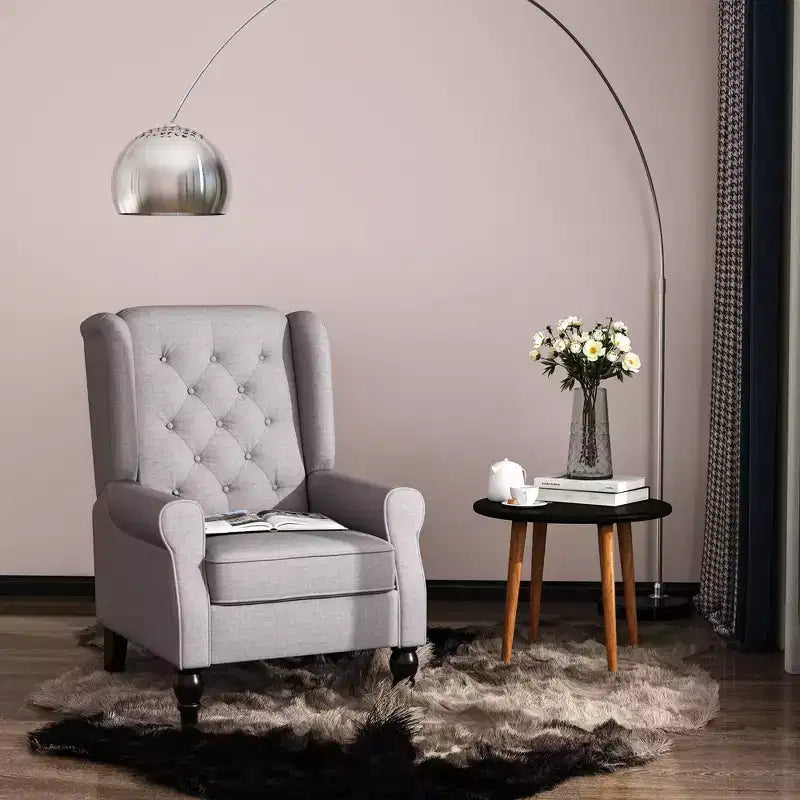 Okak Accent Chair Button-Tufted Living Room Chair with Upholstered Rounded Cushion High Wingback Armchair with Wood Legs for Lounge Bedroom