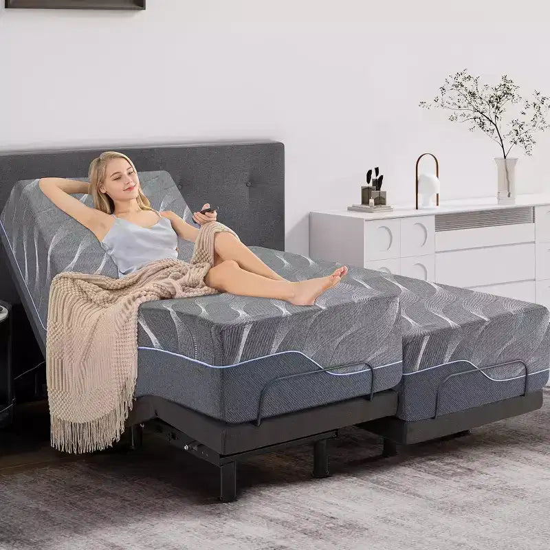 Dyonery Updated Adjustable Bed Base with 12 Form Frame Massage (Mattress color random)