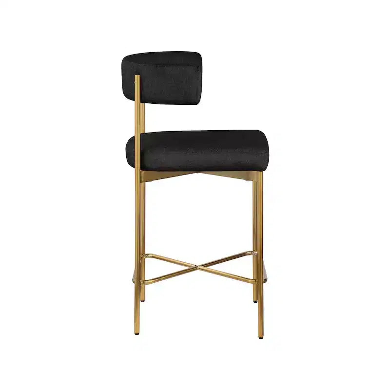 Meridian Furniture,Rivage Black Durable Linen Textured Fabric Stool, Set of 2
