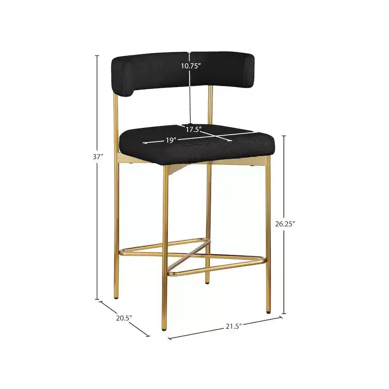 Meridian Furniture,Rivage Black Durable Linen Textured Fabric Stool, Set of 2