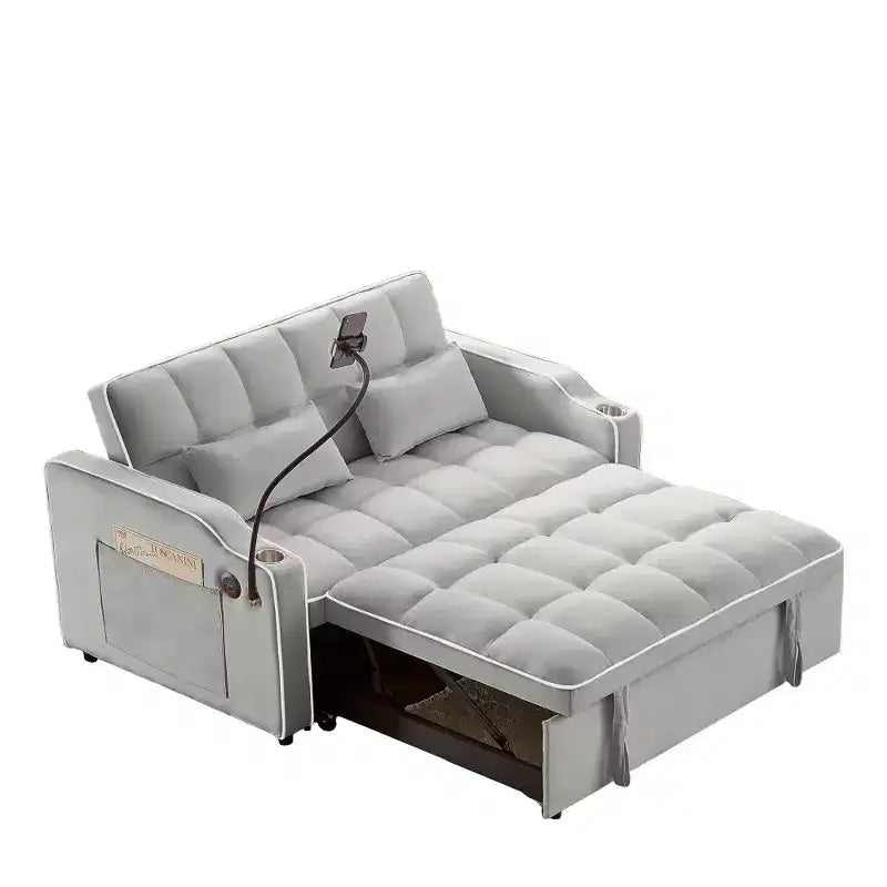 Zeus & Ruta Versatile 3-in-1 Foldable Velvet Sofa Bed with Adjustable Backrest, USB Port, Ashtray & Swivel Phone Stand