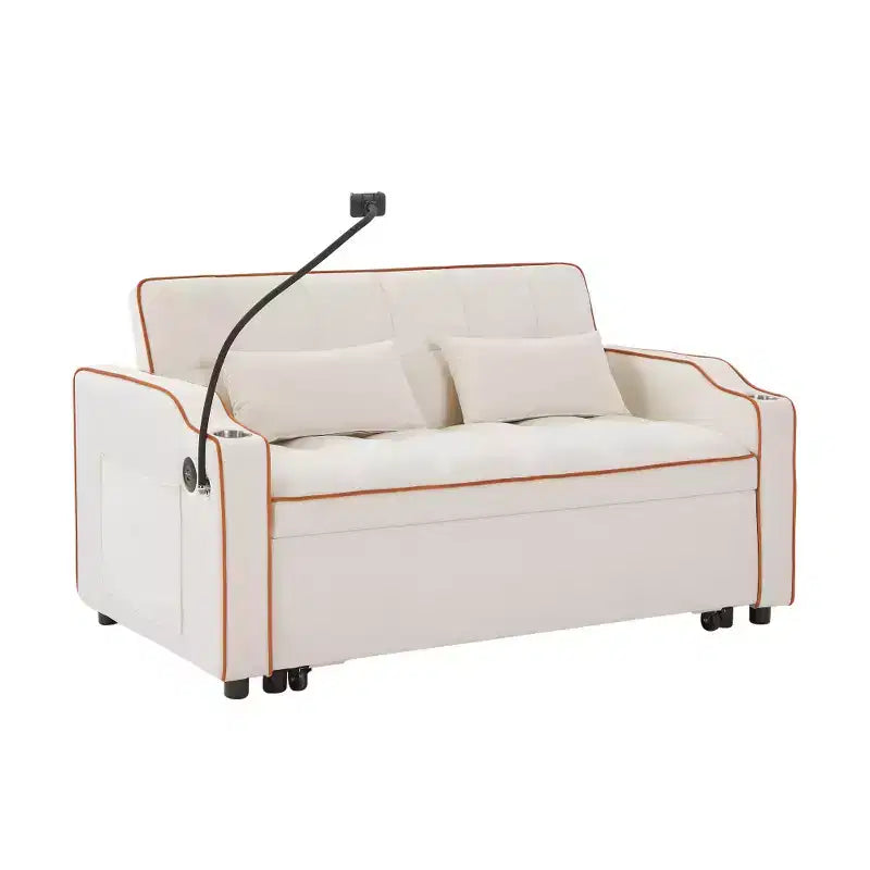 Zeus & Ruta Versatile 3-in-1 Foldable Velvet Sofa Bed with Adjustable Backrest, USB Port, Ashtray & Swivel Phone Stand