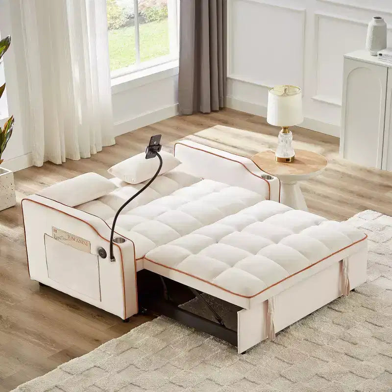 Zeus & Ruta Versatile 3-in-1 Foldable Velvet Sofa Bed with Adjustable Backrest, USB Port, Ashtray & Swivel Phone Stand