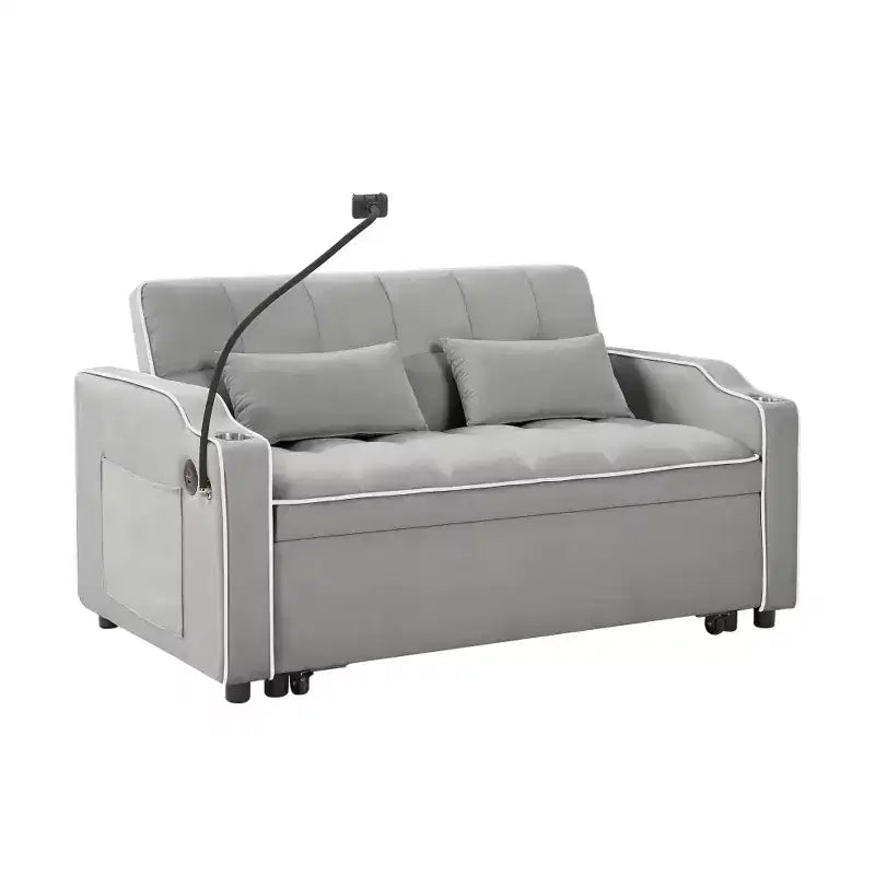 Zeus & Ruta Versatile 3-in-1 Foldable Velvet Sofa Bed with Adjustable Backrest, USB Port, Ashtray & Swivel Phone Stand