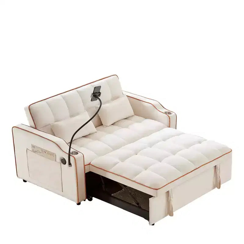 Zeus & Ruta Versatile 3-in-1 Foldable Velvet Sofa Bed with Adjustable Backrest, USB Port, Ashtray & Swivel Phone Stand