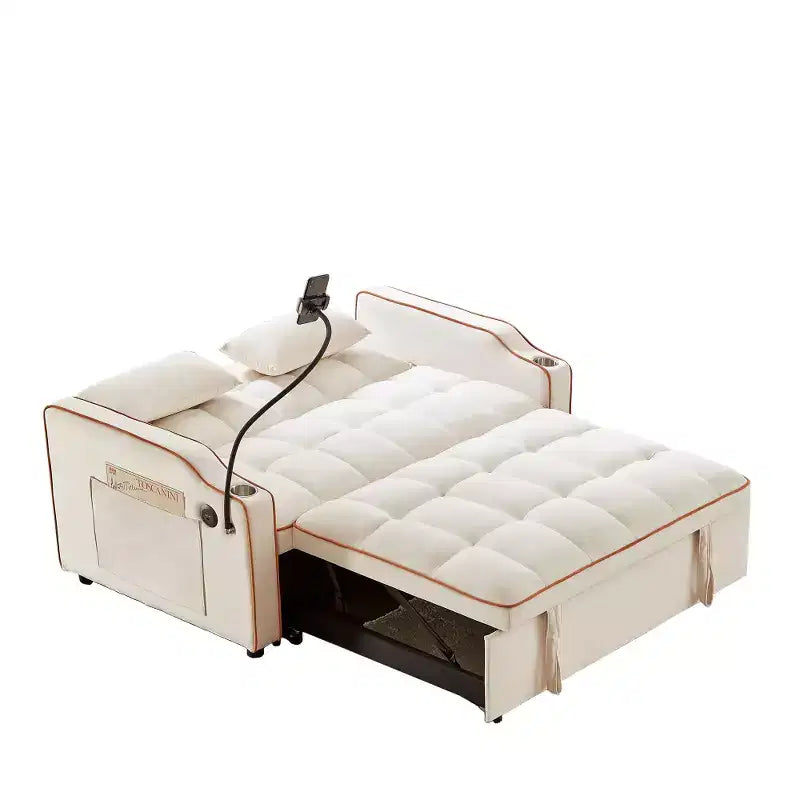Zeus & Ruta Versatile 3-in-1 Foldable Velvet Sofa Bed with Adjustable Backrest, USB Port, Ashtray & Swivel Phone Stand