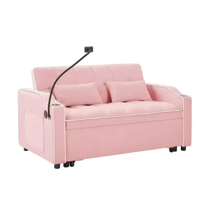 Zeus & Ruta Versatile 3-in-1 Foldable Velvet Sofa Bed with Adjustable Backrest, USB Port, Ashtray & Swivel Phone Stand