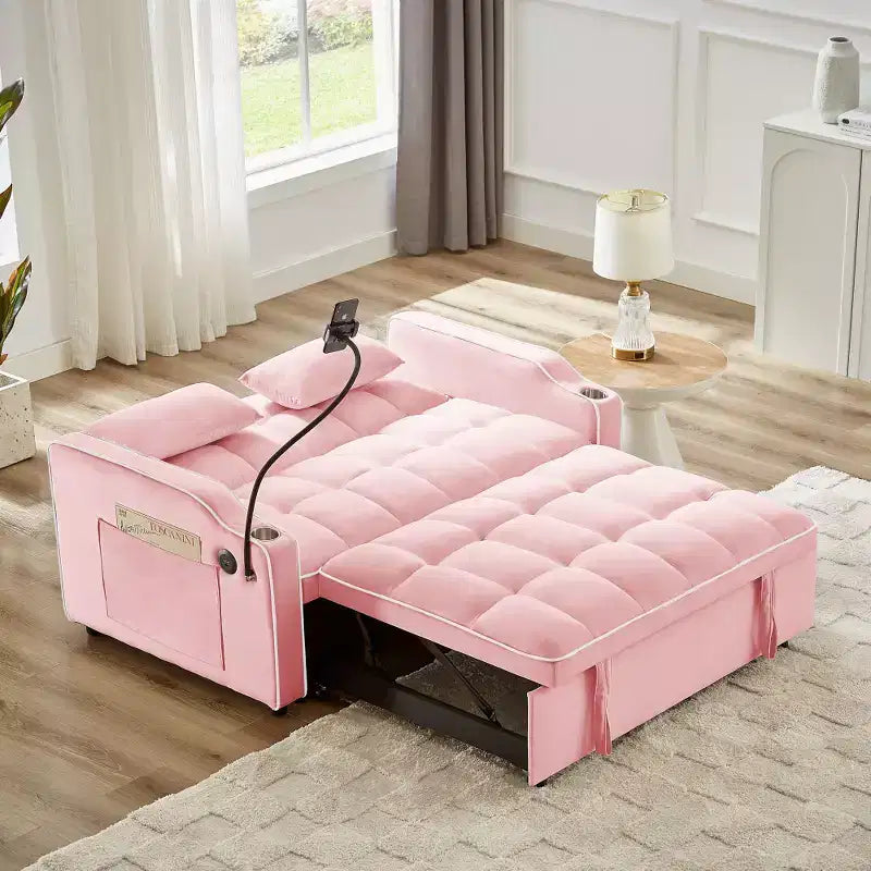 Zeus & Ruta Versatile 3-in-1 Foldable Velvet Sofa Bed with Adjustable Backrest, USB Port, Ashtray & Swivel Phone Stand
