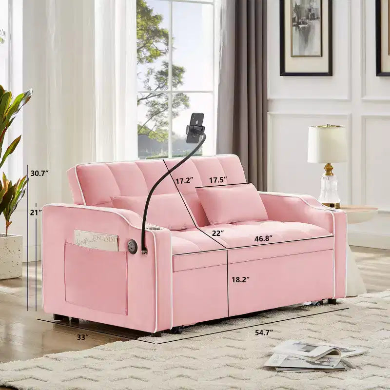 Zeus & Ruta Versatile 3-in-1 Foldable Velvet Sofa Bed with Adjustable Backrest, USB Port, Ashtray & Swivel Phone Stand