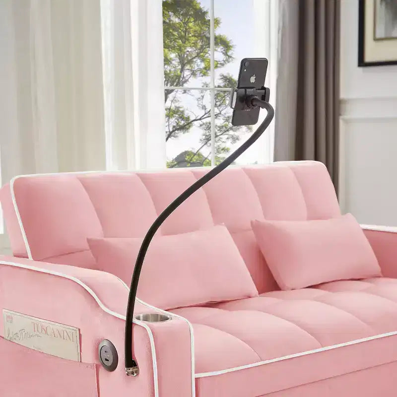 Zeus & Ruta Versatile 3-in-1 Foldable Velvet Sofa Bed with Adjustable Backrest, USB Port, Ashtray & Swivel Phone Stand