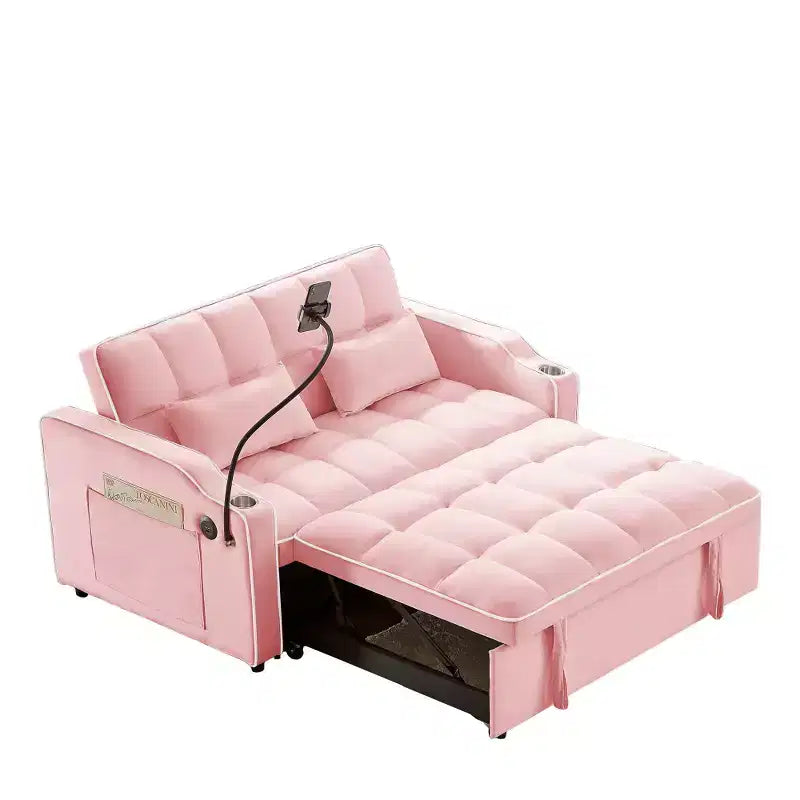 Zeus & Ruta Versatile 3-in-1 Foldable Velvet Sofa Bed with Adjustable Backrest, USB Port, Ashtray & Swivel Phone Stand
