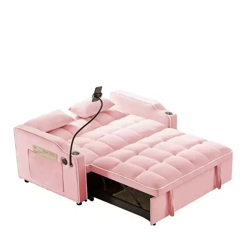 Zeus & Ruta Versatile 3-in-1 Foldable Velvet Sofa Bed with Adjustable Backrest, USB Port, Ashtray & Swivel Phone Stand
