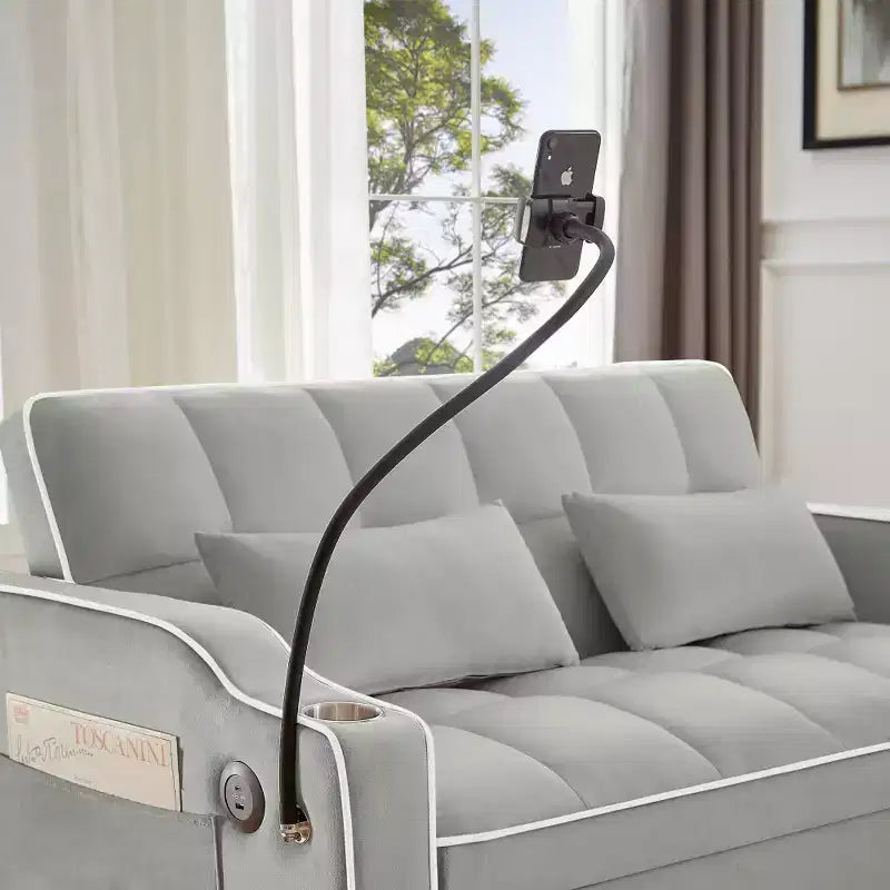 Zeus & Ruta Versatile 3-in-1 Foldable Velvet Sofa Bed with Adjustable Backrest, USB Port, Ashtray & Swivel Phone Stand