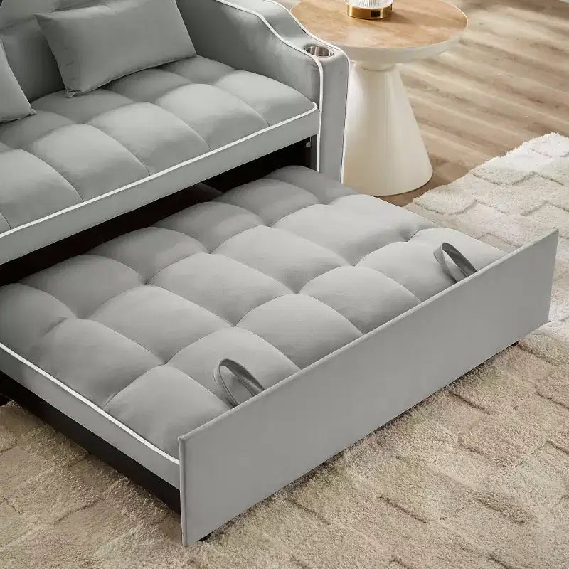 Zeus & Ruta Versatile 3-in-1 Foldable Velvet Sofa Bed with Adjustable Backrest, USB Port, Ashtray & Swivel Phone Stand