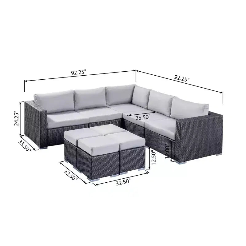 Christopher Knight Home Santa Rosa Ensemble de canapé sectionnel d'extérieur 9 pièces en osier en V et aluminium avec coussins
