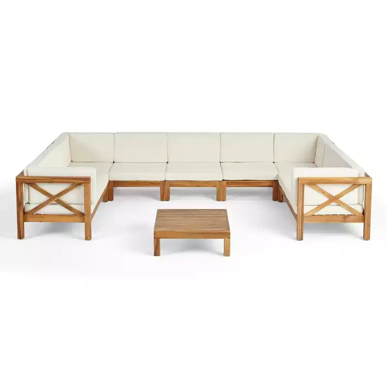 Ensemble de canapés d'extérieur modulaires en bois d'acacia en forme de U à 8 pièces Dominic Christopher Knight Home avec coussins