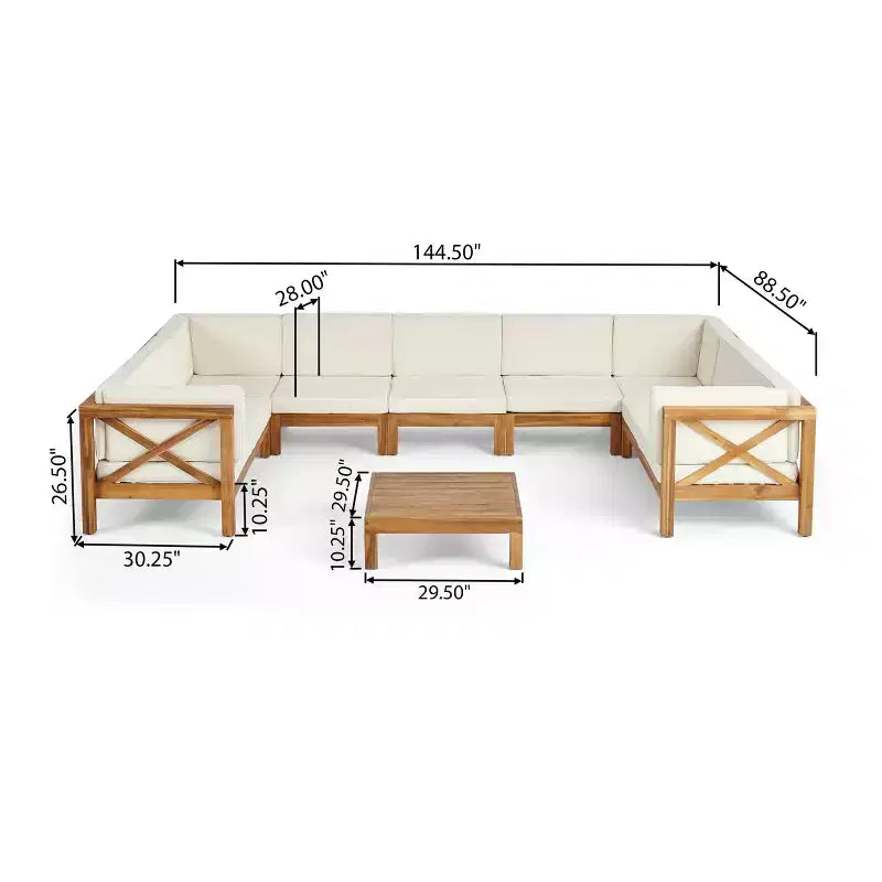 Ensemble de canapés d'extérieur modulaires en bois d'acacia en forme de U à 8 pièces Dominic Christopher Knight Home avec coussins