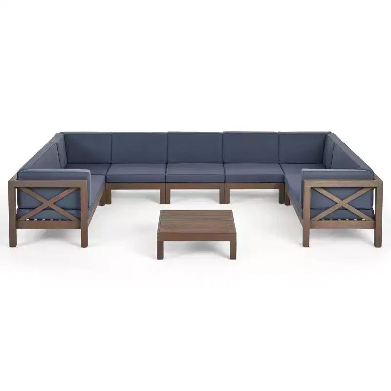 Ensemble de canapés d'extérieur modulaires en bois d'acacia en forme de U à 8 pièces Dominic Christopher Knight Home avec coussins