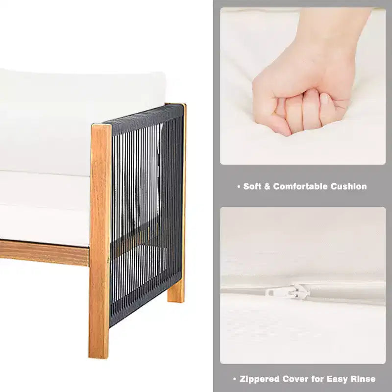 Costway Ensemble de Meubles d'extérieur 4 pièces en Bois avec Coussins Rouge et Blanc/Turquoise