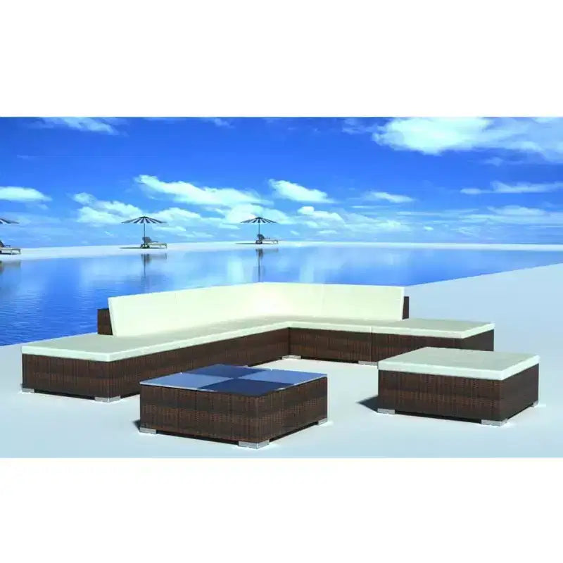vidaXL Salon de jardin 8 pièces avec coussins résine tressée marron