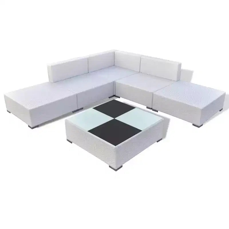 vidaXL Salon de jardin 6 pièces avec coussins résine tressée blanc