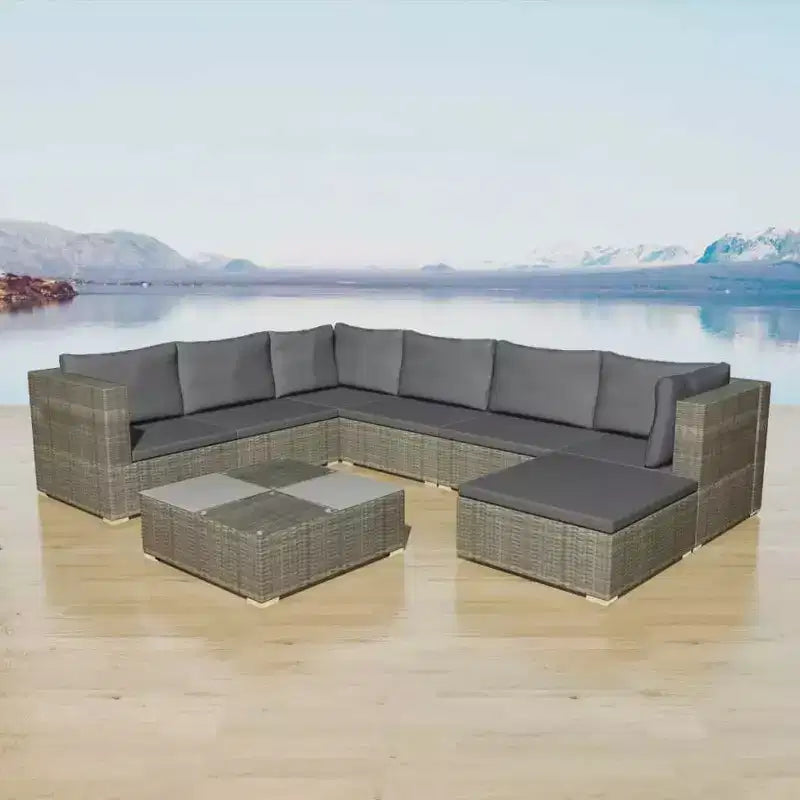 vidaXL Salon de jardin 8 pièces - Résine tressée grise avec coussins confortables, configuration polyvalente - Idéal pour le jardin et la terrasse