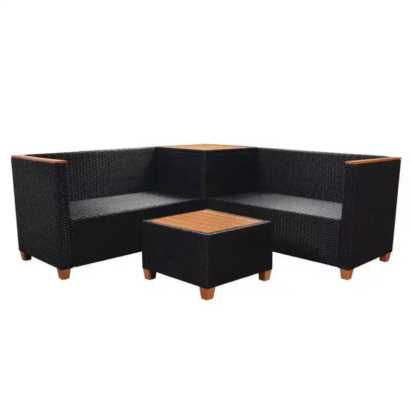vidaXL Salon de jardin 4 pièces - Meubles de terrasse en résine tressée avec coussins et boîte de rangement, parfaits pour le jardin/la terrasse, noir et blanc crème