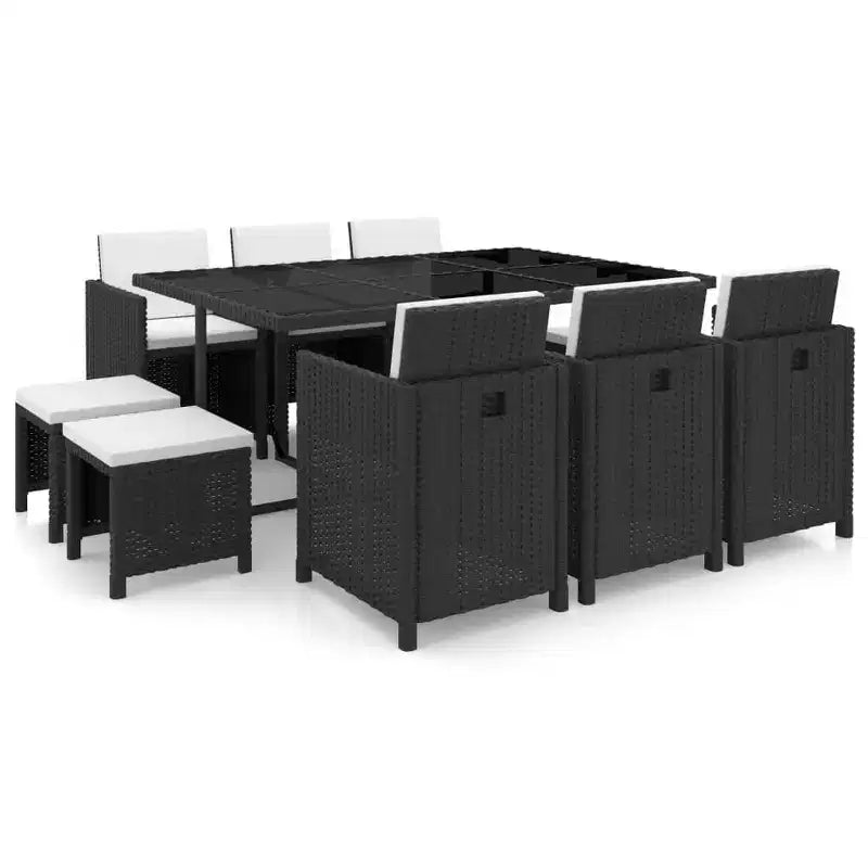 vidaXL Ensemble de meubles de jardin – 11 pièces en résine tressée noire avec coussins, plateau en verre – Élégant, durable, facile à nettoyer, mobilier de jardin d'extérieur