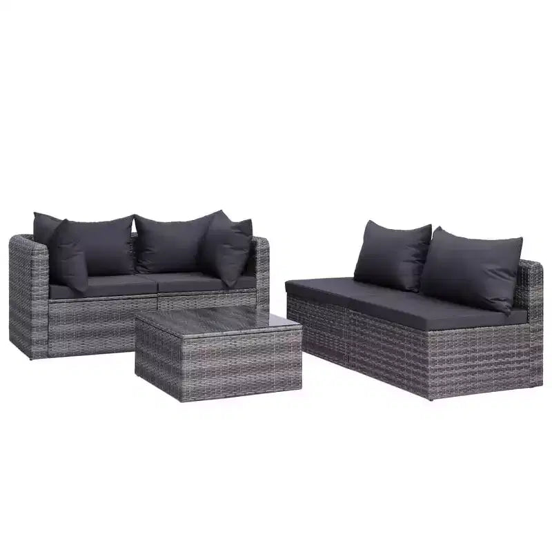 vidaXL Ensemble de canapés gris résine tressée, acier revêtu par poudre, verre 5 pcs